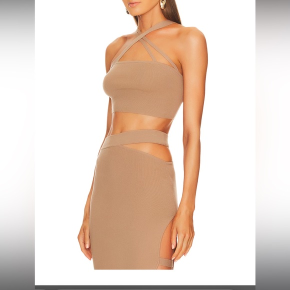 Ismane Knit Crop Top & Midi Skirt in Taupe - Picture 3 of 3